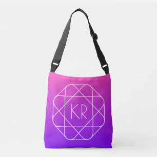 Kühles geometrisches Monogramm Magenta Violett L Tragetaschen Mit Langen Trägern
