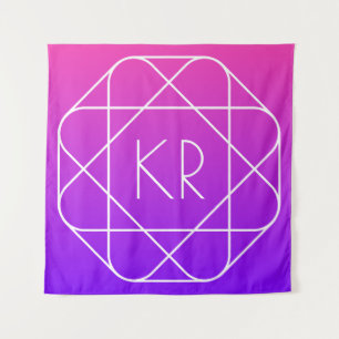 Kühles geometrisches Monogramm Magenta Violett L Wandteppich