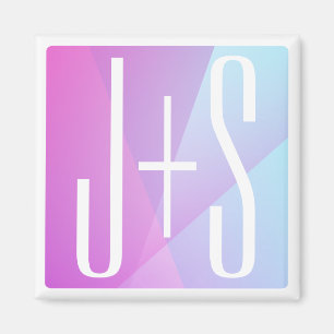 Kühles geometrisches Rosa & Lila Paarkürzel Magnet
