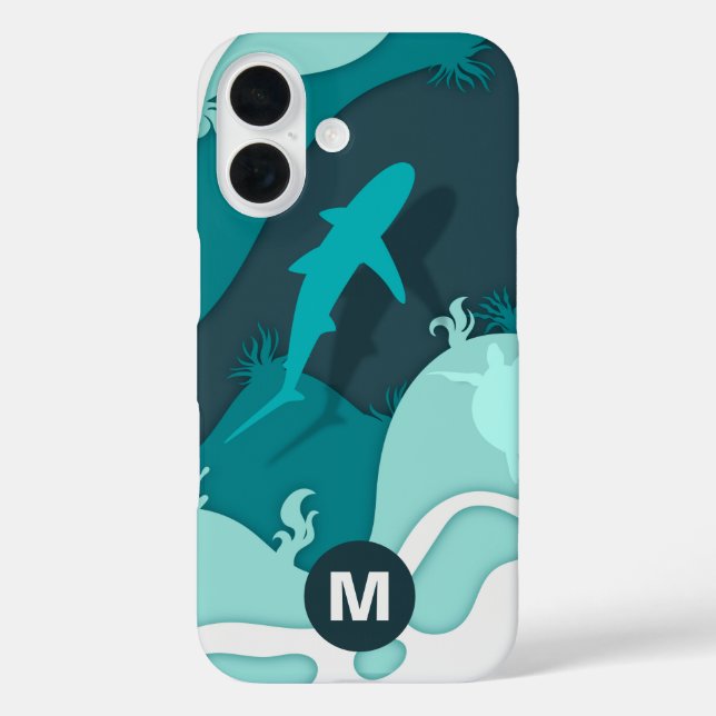 Kühles Hai-Abstraktkunst-Monogramm Case-Mate iPhone Hülle (Rückseite)