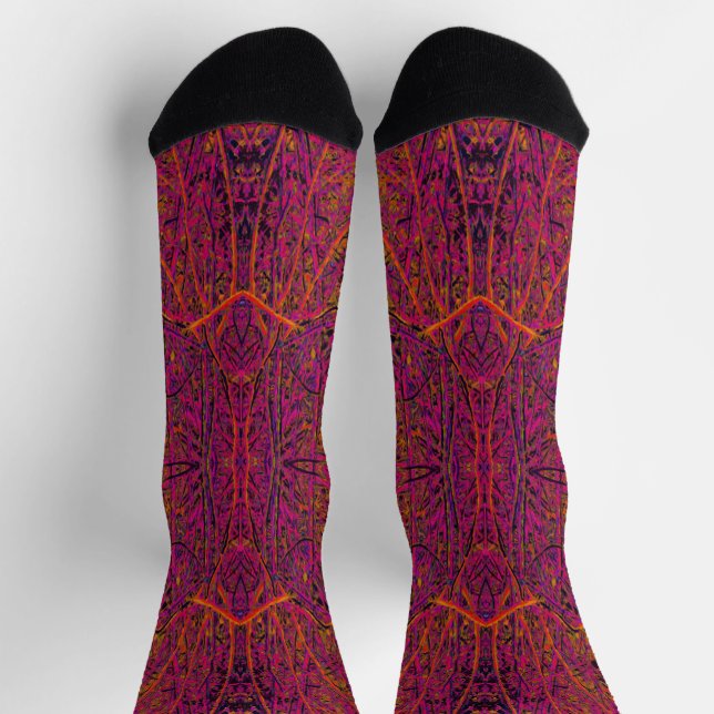 Kühles heißes rosa abstraktes Zweigmuster Socken (Oben)