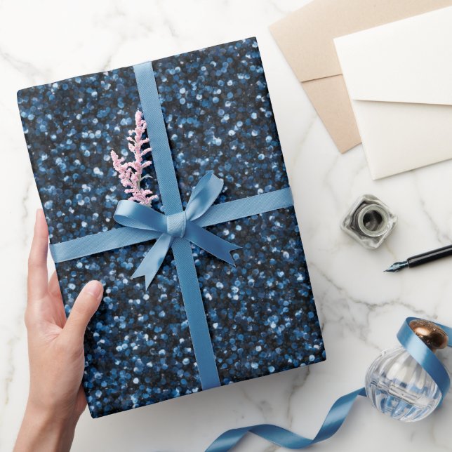 Kühles Jeansblau Feines Glittermuster Geschenkpapier (Schenken)