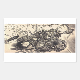 Kühles klassisches Vintage-Japan-Dämonentattoo mit Rechteckiger Aufkleber