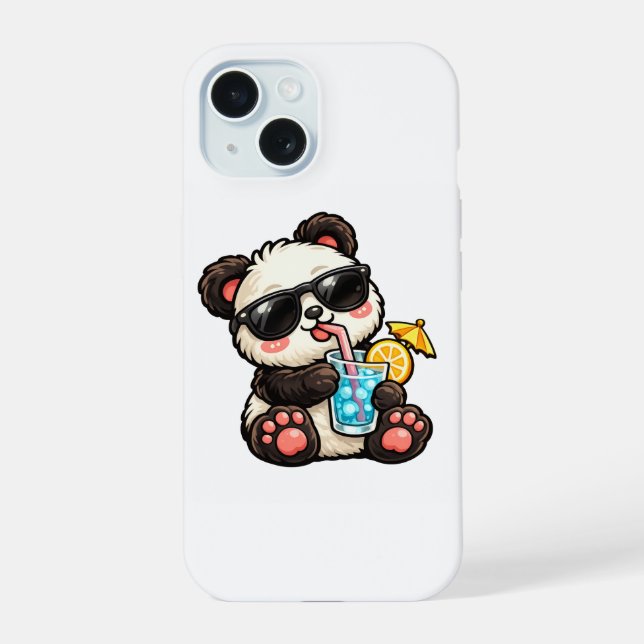 Kühles Panda-Getränk iPhone 15 Hülle (Rückseite)