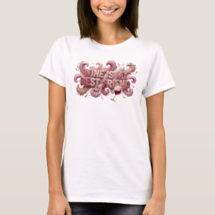 Kühles Pink WEIN IST MEIN BESTER FREUND 3D-Textkun T-Shirt