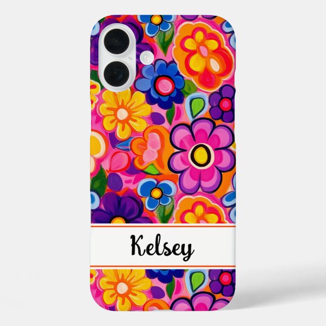 Kühles Retro-Blumenmuster personalisiert Case-Mate iPhone Hülle (Rückseite)