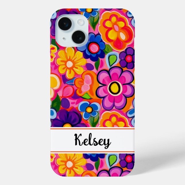 Kühles Retro-Blumenmuster personalisiert Case-Mate iPhone Hülle (Rückseite)