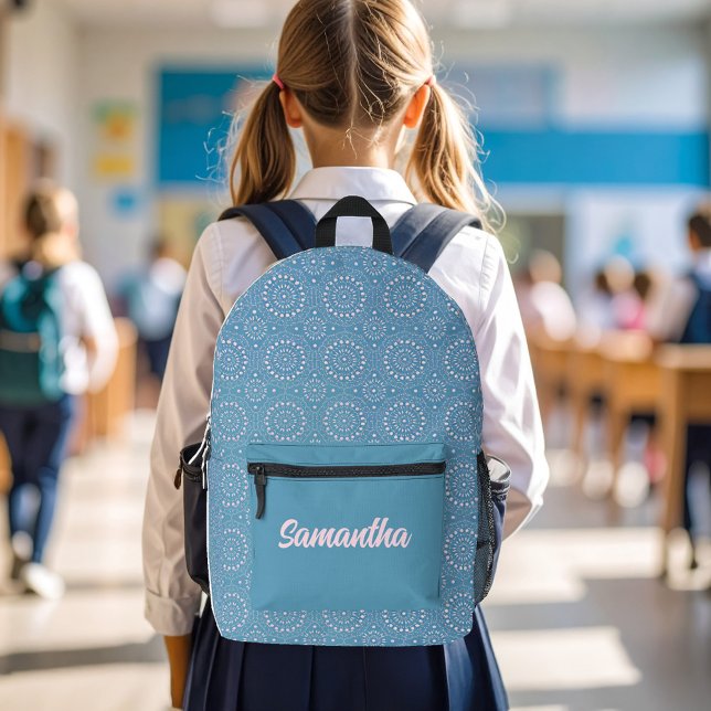 Kühles Rosa und Blau Modernes Personalisiertes  Bedruckter Rucksack (Cute girls blue and pink pattern backpack.)