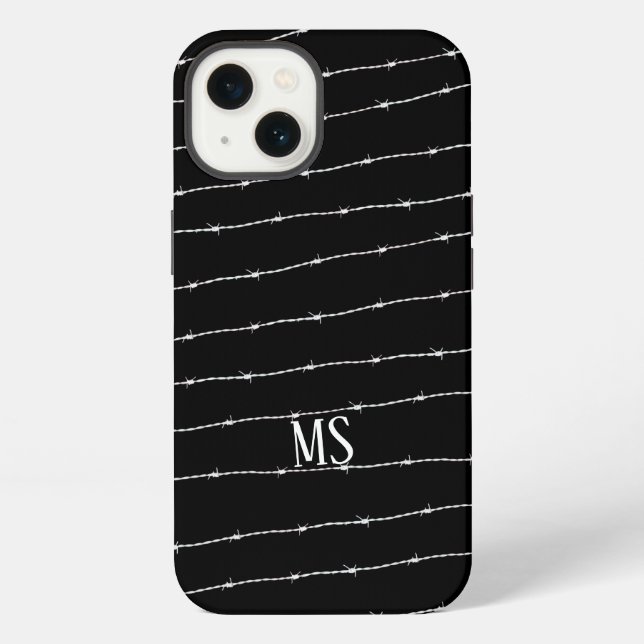 Kühles Schwarz-Weiß-Stacheldrahtmuster Monogramm iPhone Hülle (Rückseite)