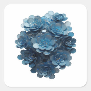 Kühles Silber BLAUE BLUMEN-EDelstein Etikettendesi Quadratischer Aufkleber