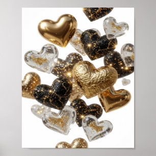 Kühles Silber GOLDENE HERZEN Poster