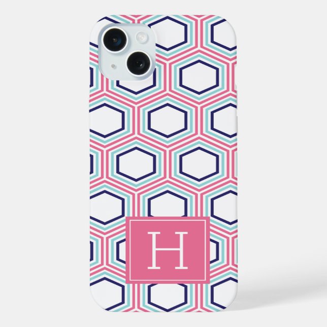 Kühles Wabenmuster und rosa Monogramm iPhone Hülle (Rückseite)