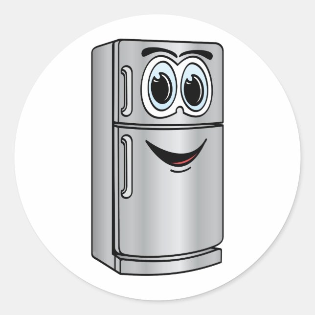 Kühlschrank-Cartoon aus rostfreiem Stahl Runder Aufkleber (Vorderseite)