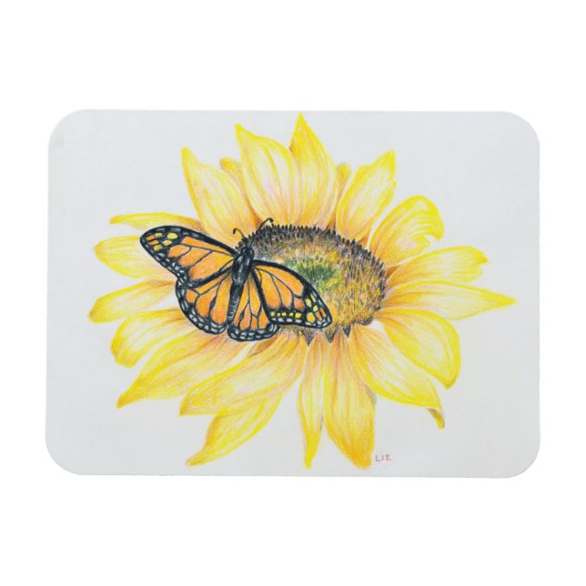 Kühlschrank Magnet Monarch & Sonnenblumen (Horizontal)