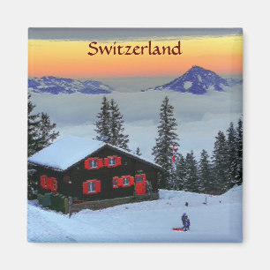 Kühlschrank Magnet Snowy Schweiz bei Sonnenunterga