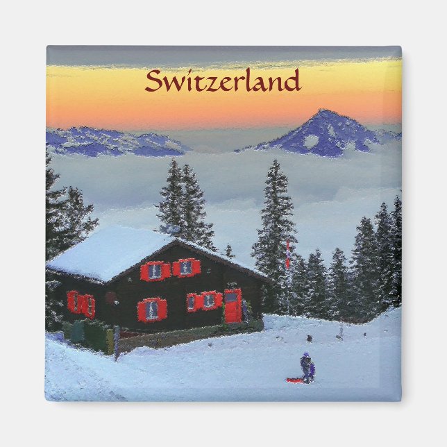 Kühlschrank Magnet Snowy Schweiz bei Sonnenunterga (Vorne)