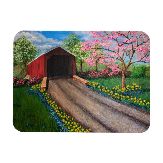 Kühlschrank Magnet - Springtime bei Covered Bridge (Horizontal)