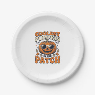 Kühlste Kürbis im Patch Vintage Halloween-Shirt Pappteller