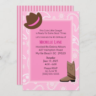 Kuhmädchen Stiefel und Hut Geburtstag Einladung