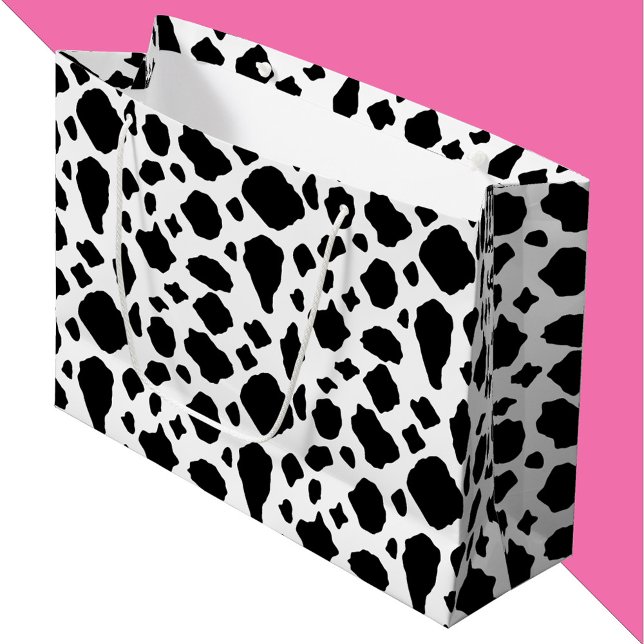 Kuhmuster Schwarz und Weiß Große Geschenktüte (A gift bag with a black and white cow pattern.)