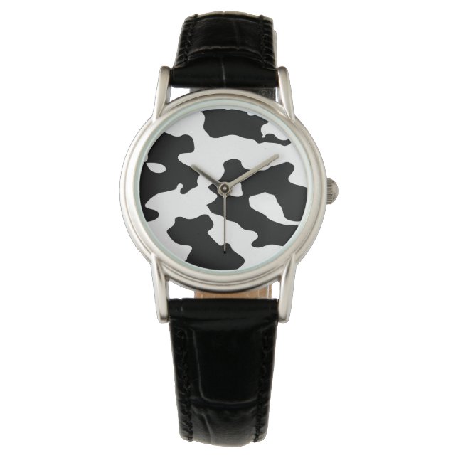Kuhmuster Schwarz-Weiß Armbanduhr (Vorderseite)