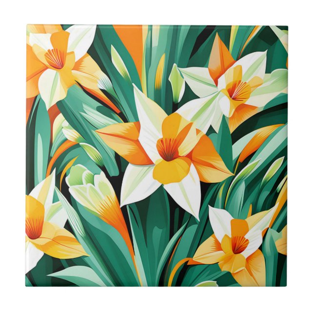 Kühne Abstrakte affodische Blume Fliese (Vorderseite)