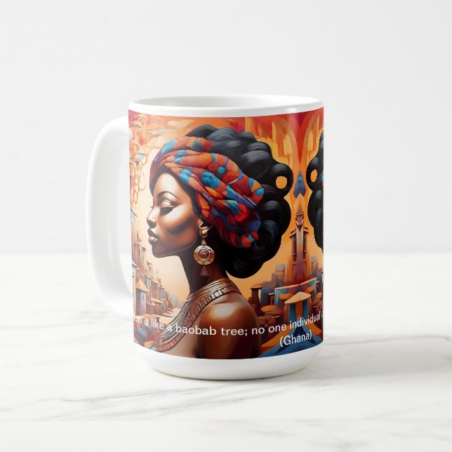 kühne afrikanische Abstrakt Art African Sprichwört Kaffeetasse (Vorderseite Links)
