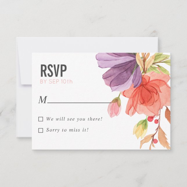 Kühne Aquarellfarben Wildblumen PINK Hochzeit RSVP Einladung (Vorderseite)