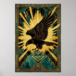 Kühne Art Deco Adler Flug Gold und Schwarz Poster