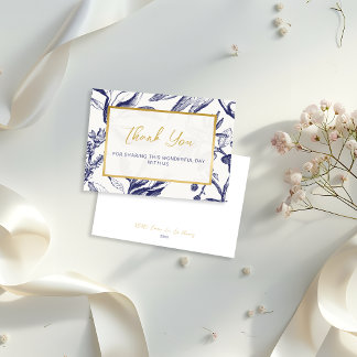 Kühne blaue und goldene bohemian Hochzeitsblumen Dankeskarte