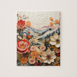 Kühne Blume mit Bergen Puzzle