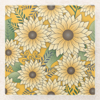 Kühne Blumen Gelbe Sonnige Sonnenblumen Garten Glasuntersetzer