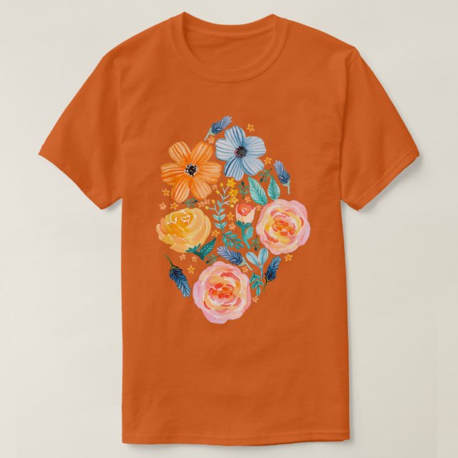 Kühne Blüten auf dunklem Aquamarin T-Shirt (Design vorne)