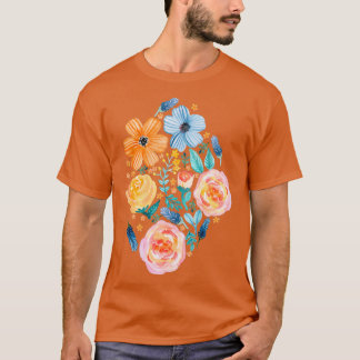 Kühne Blüten auf dunklem Aquamarin T-Shirt