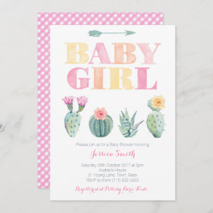 Kühne Cactus Watercolor Baby Girl Shower Einladung