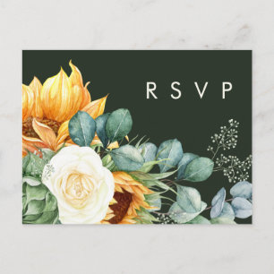 Kühne Country Sunflower   Dark Green Wedding RSVP Postkarte
