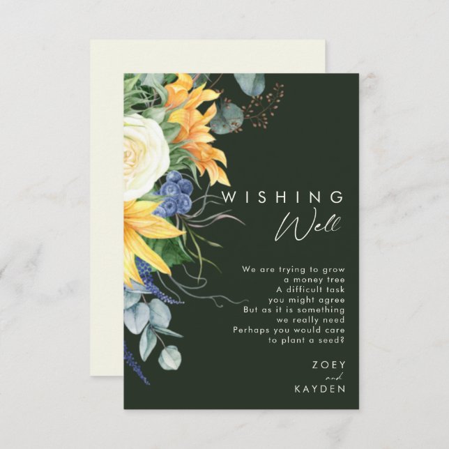 Kühne Country Sunflower | Dunkelgrüner Wunsch gut Begleitkarte (Vorne/Hinten)