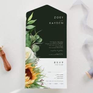 Kühne Country Sunflower   Dunkelgrünes Siegel und  All In One Einladung