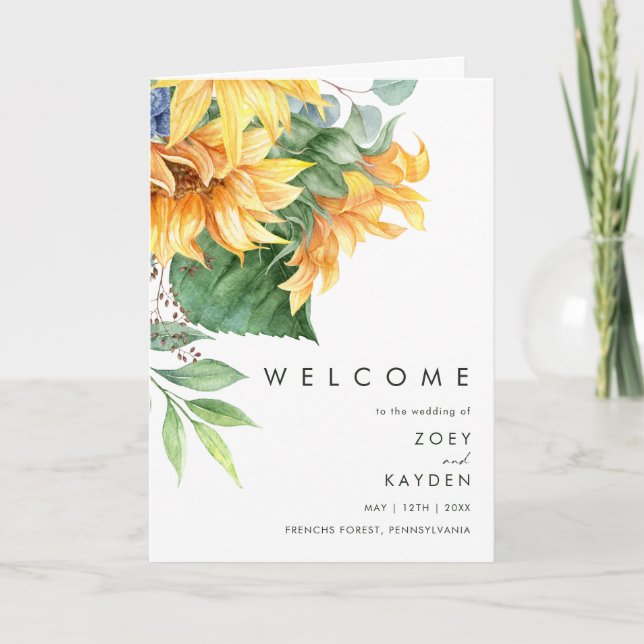 Kühne Country Sunflower | Geflochtenes Hochzeitspr Programm (Vorderseite)