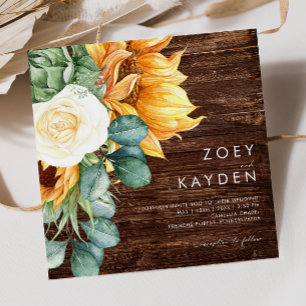 Kühne Country Sunflower Hochzeit auf dem Holzpla Einladung
