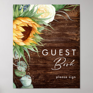 Kühne Country Sunflower   Wood Guest Book Sign Poster