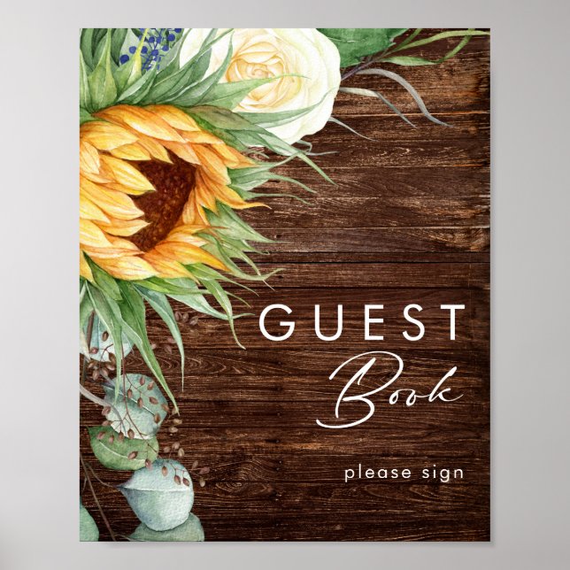 Kühne Country Sunflower | Wood Guest Book Sign Poster (Vorne)