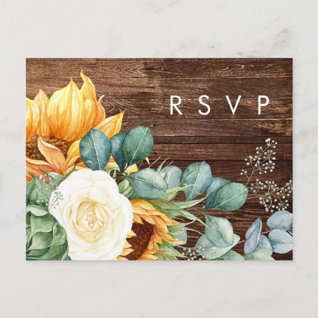 Kühne Country Sunflower | Wood Wedding RSVP Postkarte (Vorderseite)