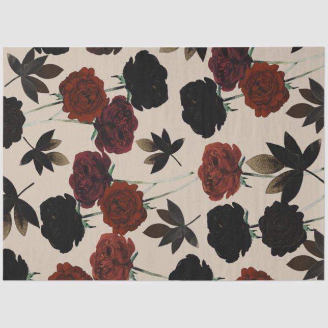 kühne dunkle florale rot und schwarz beige botanis seidenpapier (Vorderseite)