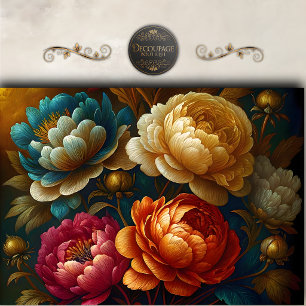 Kühne, edle Pfingstrosen-Blumen-Dekoupage Seidenpapier