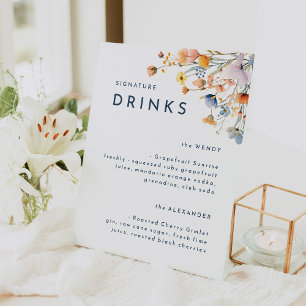 kühne elegante Floral Wedding Signature Drinks Sockelschild