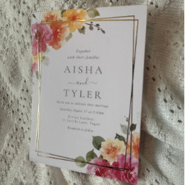 kühne farbenfrohe Blume HochzeitGold Folieneinladung