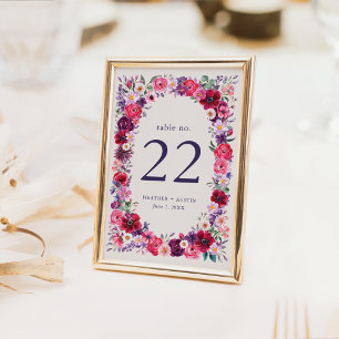 kühne farbenfrohe blumenreiche Hochzeit Tischnummer