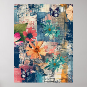 Kühne, farbenfrohe Boho Floral Butterfly Abstrakte Poster