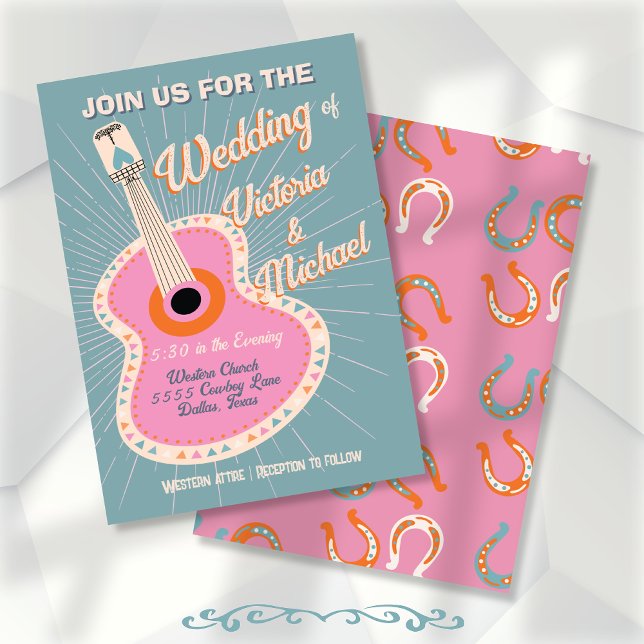 kühne farbenfrohe Cowboy-Western Gitarre Wedding Einladung (Von Creator hochgeladen)